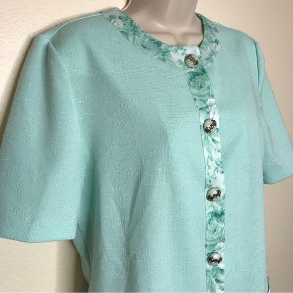 Vintage Pablo Collection Two Piece Skirt Jacket Top Mint Green Floral Women 12 - Picture 2 of 16